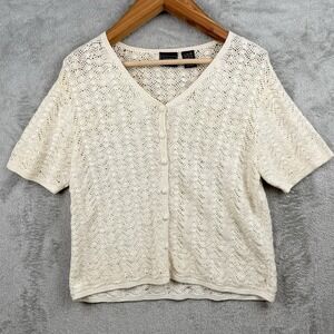 Laura Scott Crochet Lace Button Up Top Blouse Womens L Cream Cottagecore Granny